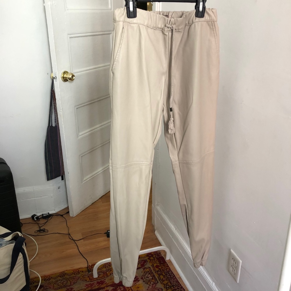 Tan Vegan Leather Jogger pants